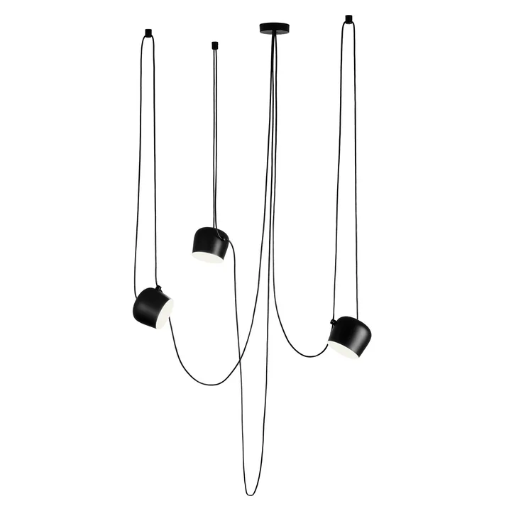 Flos - AIM Small LED -pendellamp met kap, zwart (3-lichts)