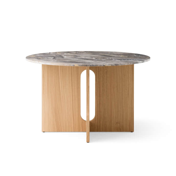 Audo - Androgyne Eettafel Ø 120 cm, eiken naturel / tafelblad Galaxy grijs marmer