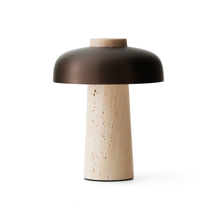 Audo - Reverse LED tafellamp met oplaadbare batterij, Ø 24,5 x H 19,6 cm, gebronsd messing / travertin steen