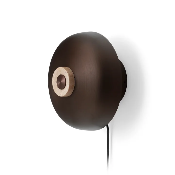 Audo - Reverse LED wandlamp, Ø 24 x H 15,5 cm, gebronsd messing / travertin steen