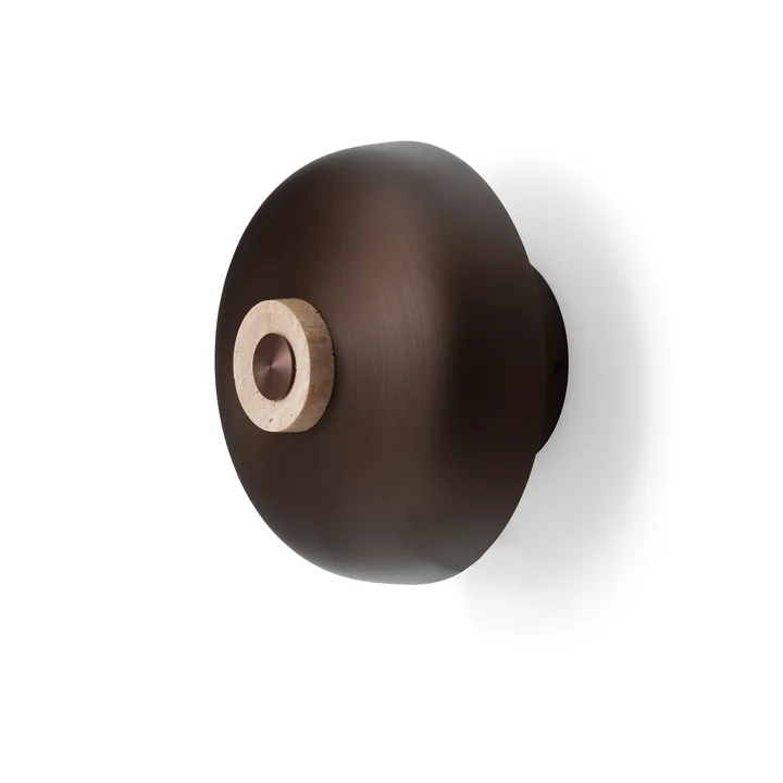 Audo - Reverse LED wandlamp, Ø 24 x H 15,5 cm, gebronsd messing / travertin steen (hard-wired)