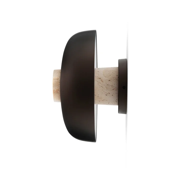 Audo - Reverse LED wandlamp, Ø 24 x H 15,5 cm, gebronsd messing / travertin steen (hard-wired)