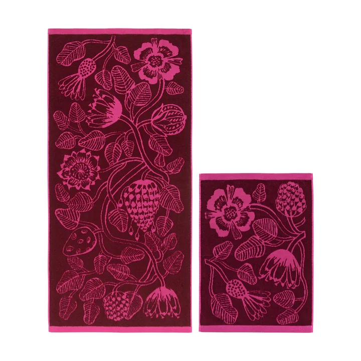 Marimekko - Tiara handdoekenset, bordeauxrood / roze (set van 2)