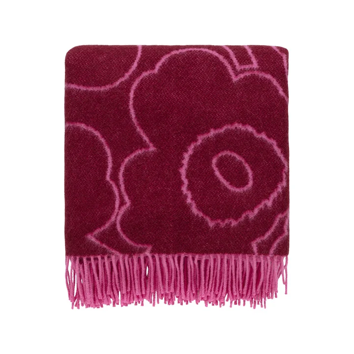 Marimekko - Piirto Unikko wollen deken, 130 x 170 cm, bordeaux / fuchsia
