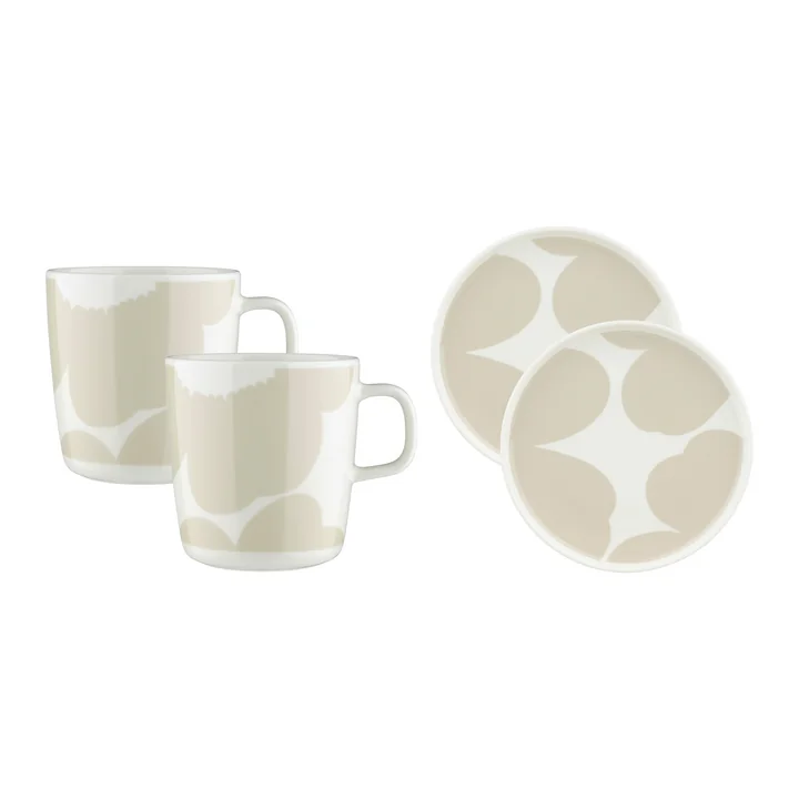 Marimekko - Oiva Iso Unikko Plate &amp; Mok, Ø 25 cm &amp; 250 ml, wit / rietje (set van 4)