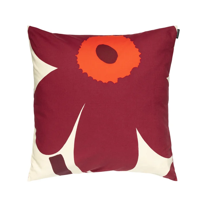 Marimekko - Unikko Kussenhoes, 50 x 50 cm, vanille / bordeaux / rood