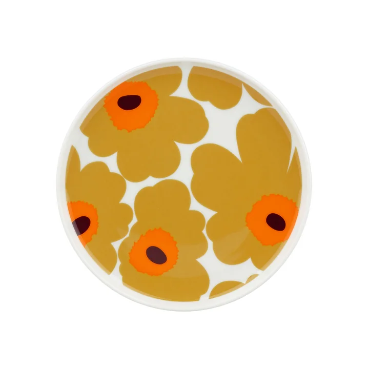 Marimekko - Oiva Unikko Bord Ø 20 cm, wit / karamel / warm oranje
