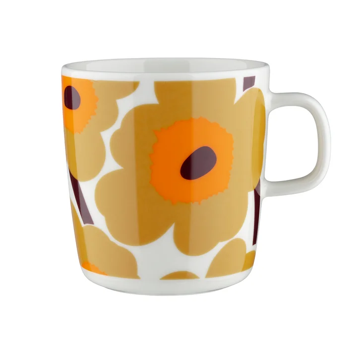Marimekko - Oiva Unikko Mok met handvat, 400 ml, wit / karamel / warm oranje