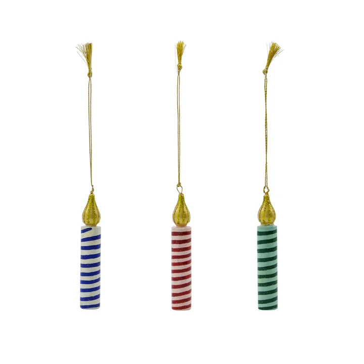 House Doctor - Candle Ornamenten Ø 1,5 cm, groen / roos / blauw (set van 3)