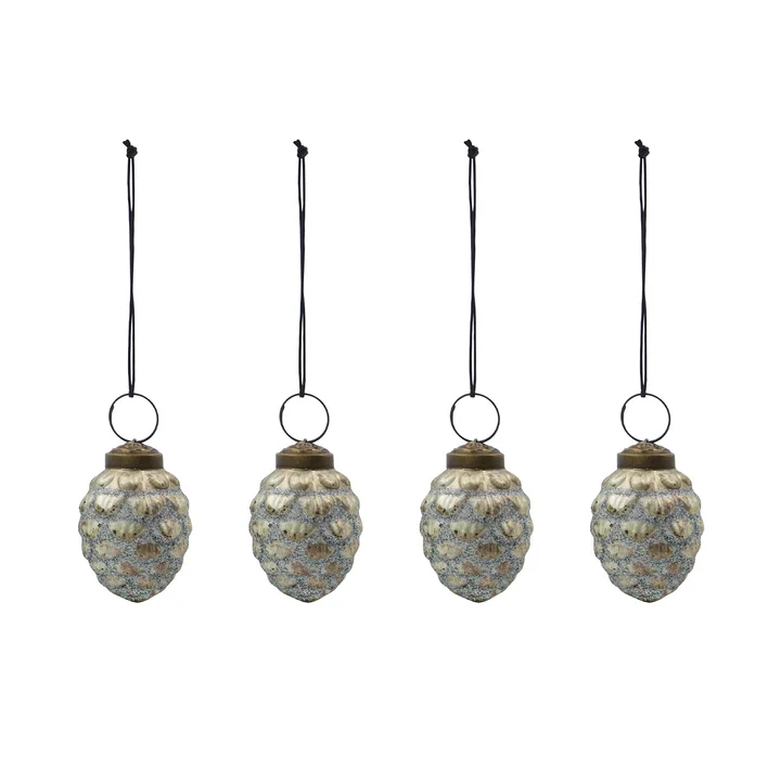 House Doctor - Cone Ornamenten, Ø 4 cm, antiek zilver, (set van 4)