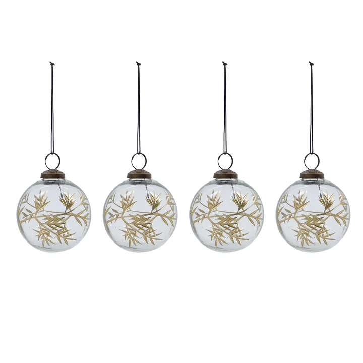 House Doctor - Leaf Ornament, Ø 7,5 cm, helder/goud (set van 4)