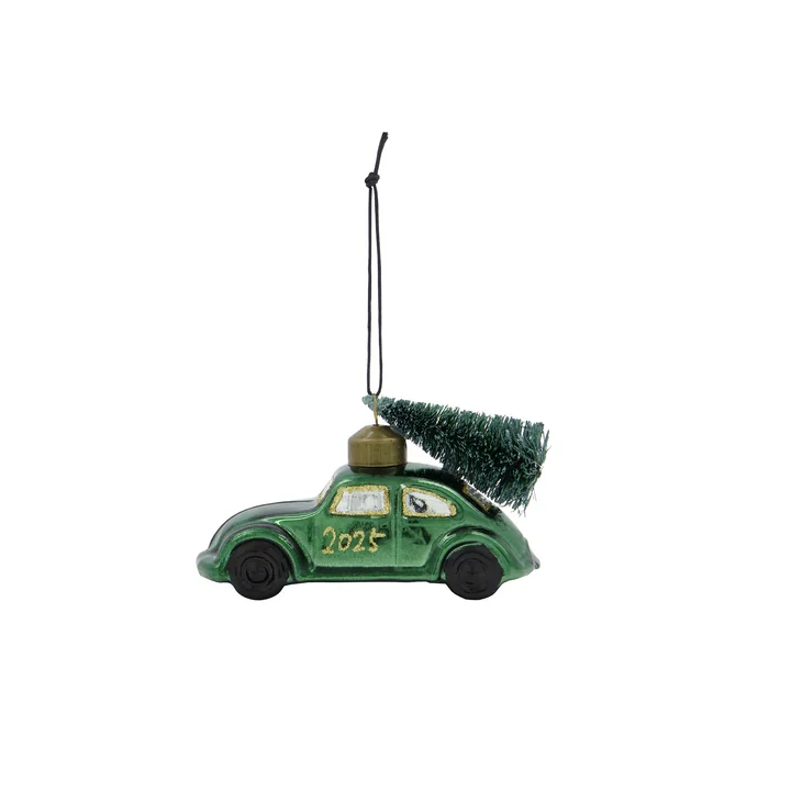 House Doctor - Xmas Cars Decoratieve auto's, 5,5 cm, groen/goud