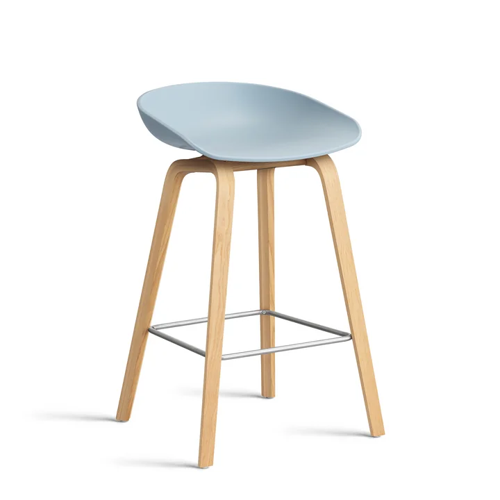 HAY - About A Stool AAS 32 H 65 cm, gelakt eiken / roestvrij staal / leiblauw 2. 0