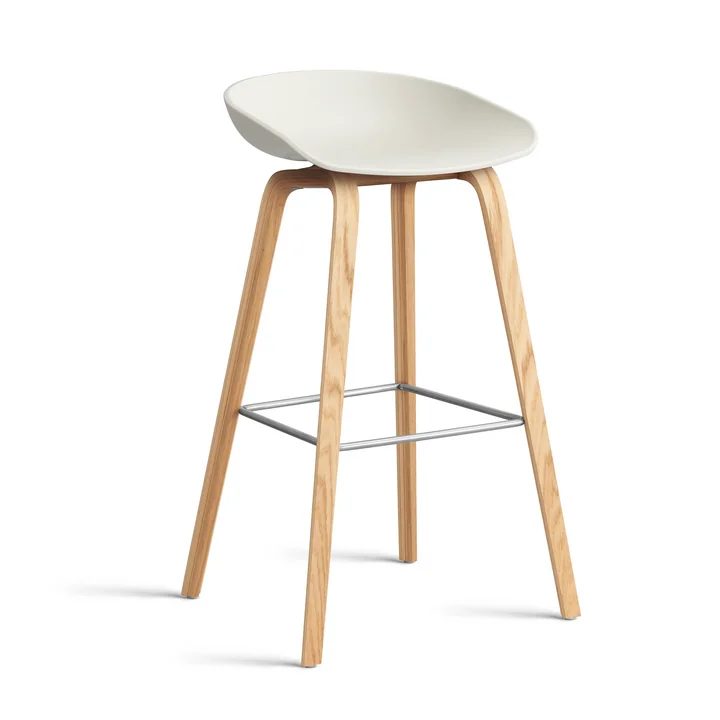 HAY - About A Stool AAS 32 H 85 cm, gelakt eiken / roestvrij staal / gemêleerd crème 2. 0