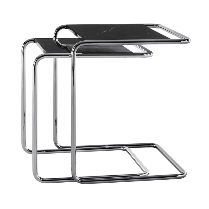 Thonet - B 97 Serious Set tafels, titanium/marmer Nero Marquina (set van 2) (JS. by Jil Sander)