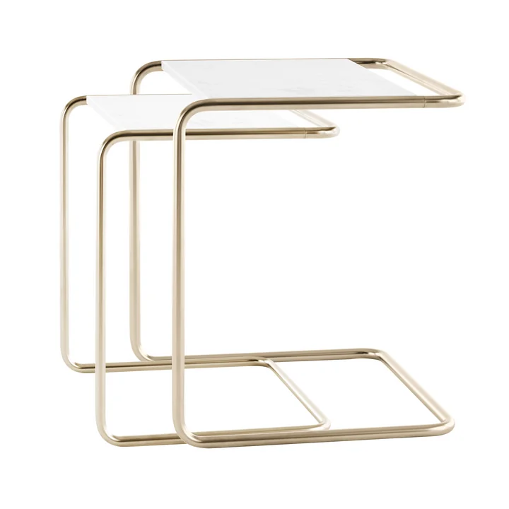 Thonet - B 97 Nordic Set tafels, nickelsilver / marmer gletsjer (set van 2) (JS. by Jil Sander)