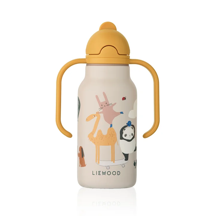 LIEWOOD - Kimmie bedrukte fles, 250 ml, Rond de wereld, zandkleurig