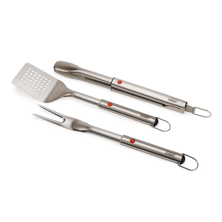 Joseph Joseph - GrillOut Uitschuifbaar barbecue bestekset met barbecue draaier, barbecue tang en barbecue vork (3 stuks)