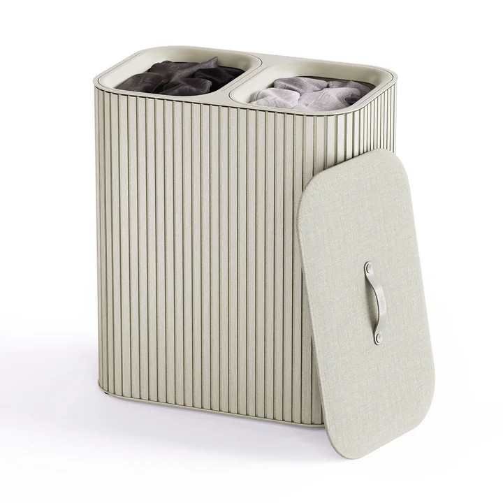 Joseph Joseph - Tota Twin Luxe wasmand met twee compartimenten 90 l, bamboe ecru