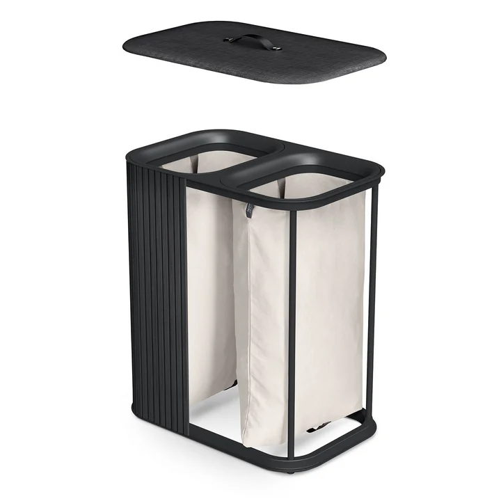 Joseph Joseph - Tota Twin Luxe wasmand met twee compartimenten 90 l, bamboe zwart