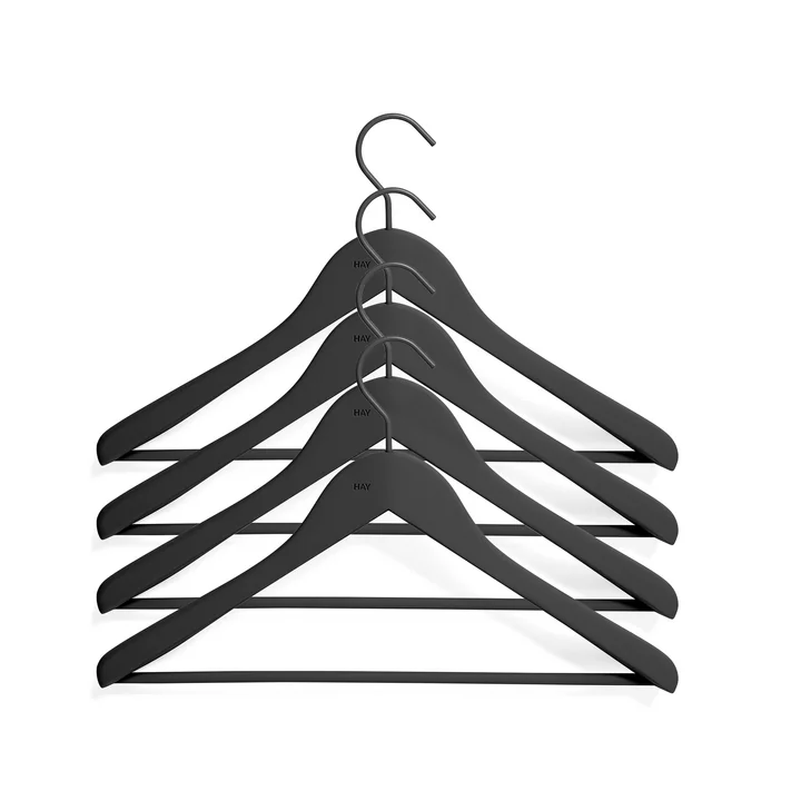 HAY - Soft Coat Kleerhanger met stang wide, zwart (set van 4)