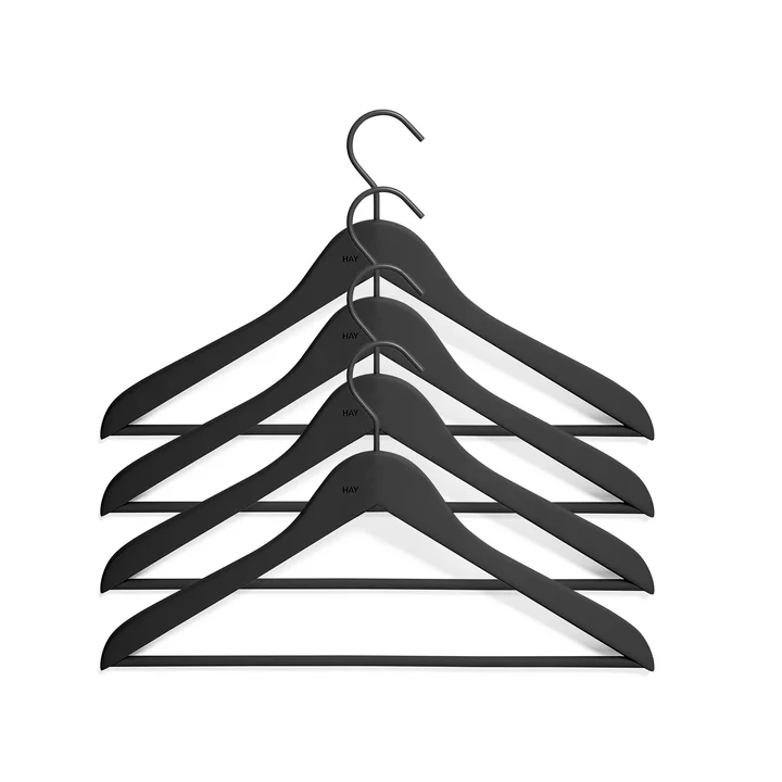 HAY - Soft Coat Kleerhanger met stang, slim, zwart (set van 4)