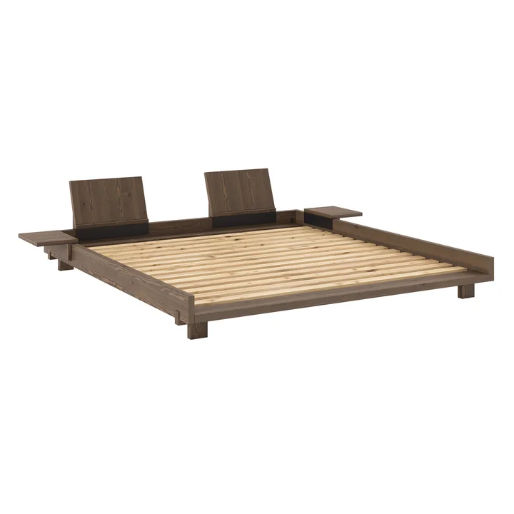 Karup - Sociaal bed incl. rugleuning en 2 nachtkastjes, 180 x 200 cm, bruin grenen