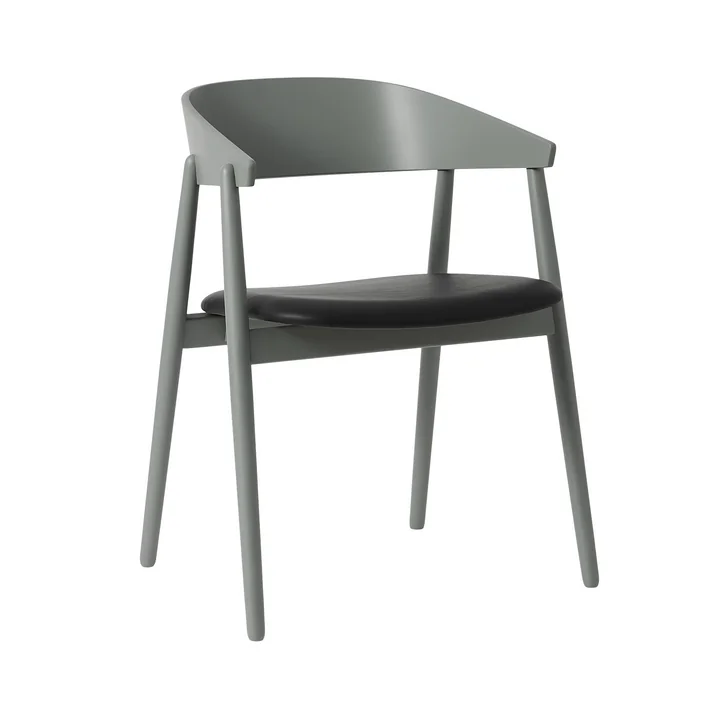 Andersen Furniture - AC2 Stoel, beukengrijs RAL 7042 gelakt / PU leer zwart