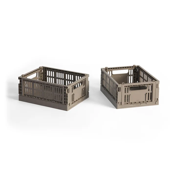 HAY - Colour Crate Mand Mini, 17 x 13 cm, warm grijs, recycled (set van 2)