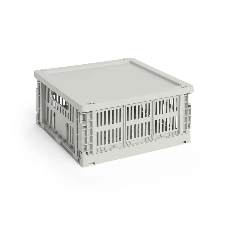 HAY - Colour Crate Vierkante M mand, 29,5 x 29,5 cm, grijs, gerecycled met deksel