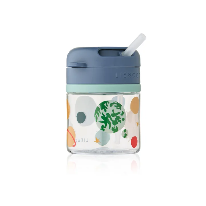 LIEWOOD - Pavia fles met rietje, 280 ml, Universe / classic navy