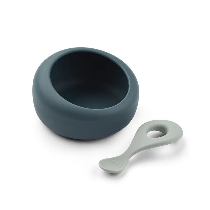 LIEWOOD - Sparia kom met lepel, 470 ml, Whale blue / Dove blue