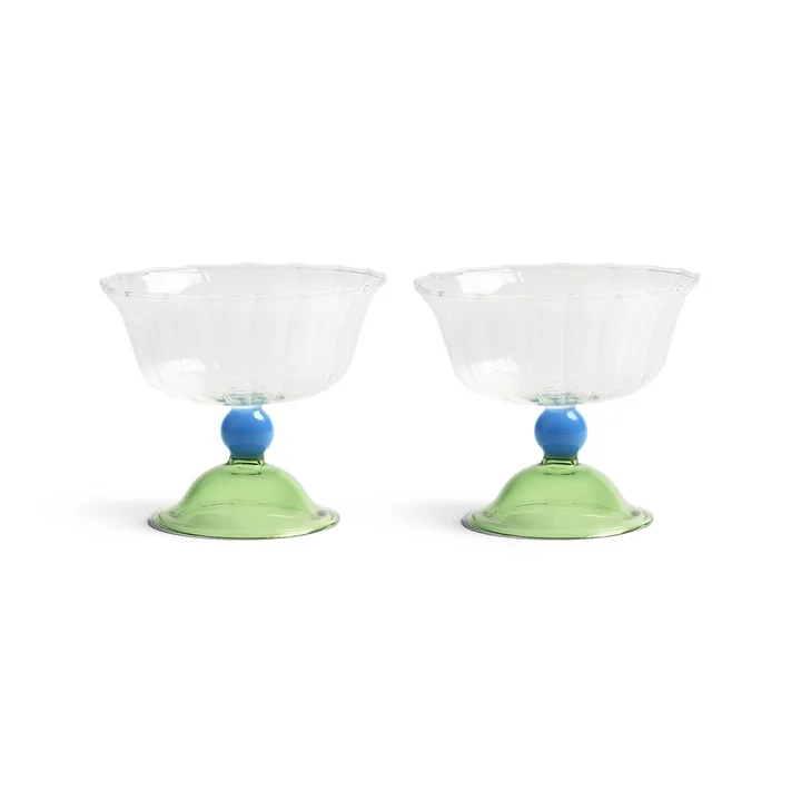 en klevering - Tulip Coupe glas, 300 ml, groen / veelkleurig (set van 2)