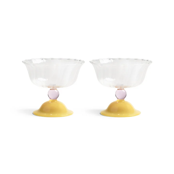 en klevering - Tulip Coupe glas, 300 ml, karamel / veelkleurig (set van 2)