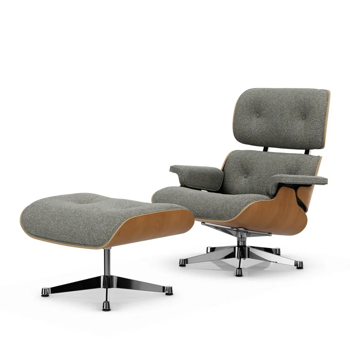 Vitra - Lounge Chair & Ottoman, gepolijst, kersen naturel, Nubia, crème/donkerbruin