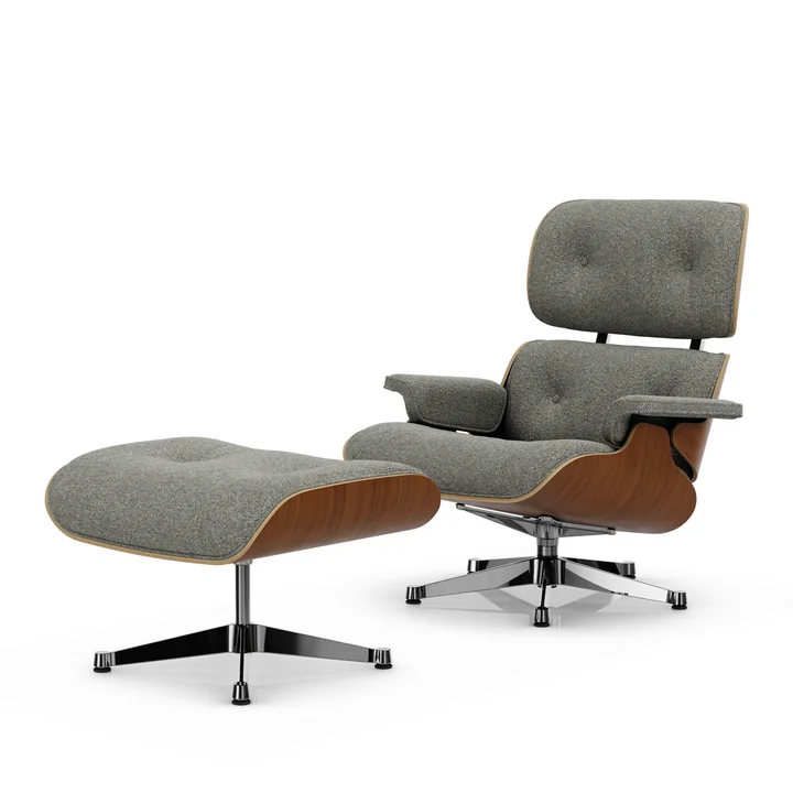 Vitra - Lounge Chair & Ottoman, gepolijst, walnoot natuur, Nubia, crème / donkerbruin
