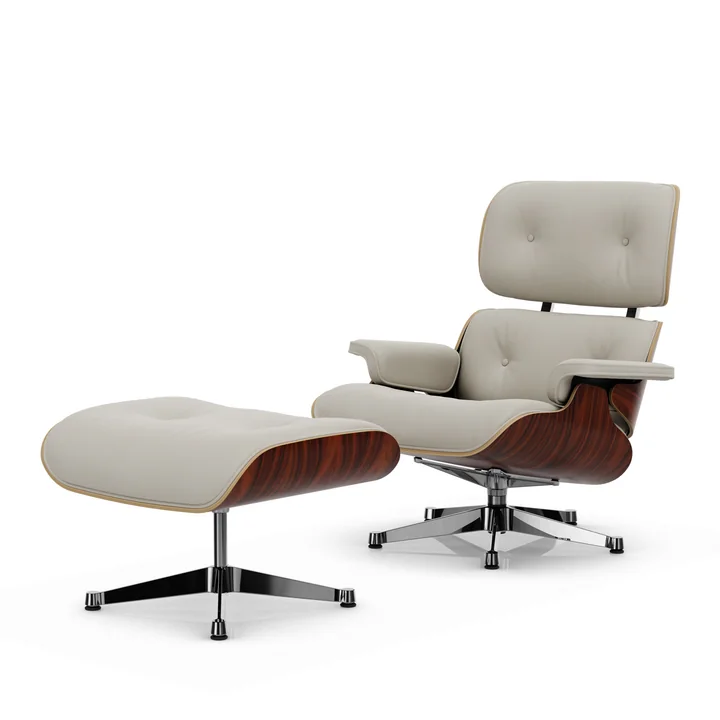 Vitra - Lounge Chair & Ottoman, gepolijst, Santos palissander, Premium F leder, sneeuw