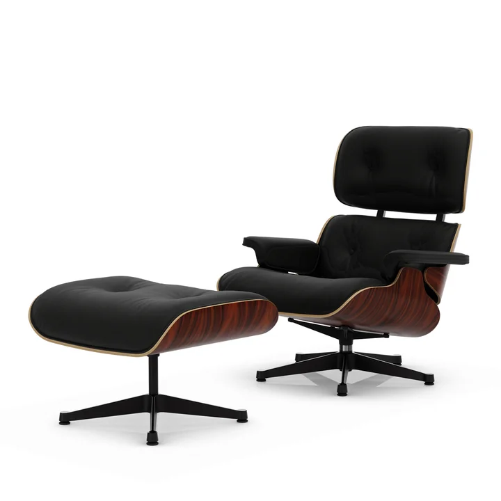 Vitra - Lounge Chair & Ottoman, zwart / gepolijst, Santos palissander, Premium F leder, nero