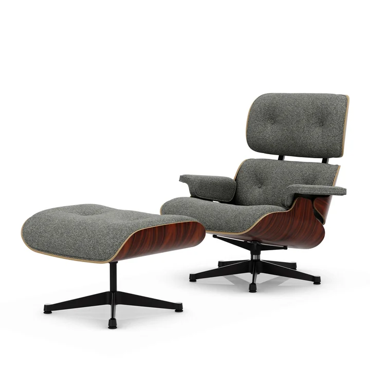 Vitra - Lounge Chair & Ottoman, zwart / gepolijst, Santos palissander, Nubia, salt'n pepper