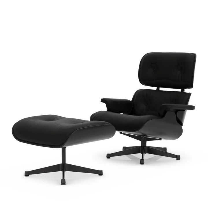 Vitra - Lounge Chair & Ottoman, zwart, kastanje zwart, premium leder F, nero