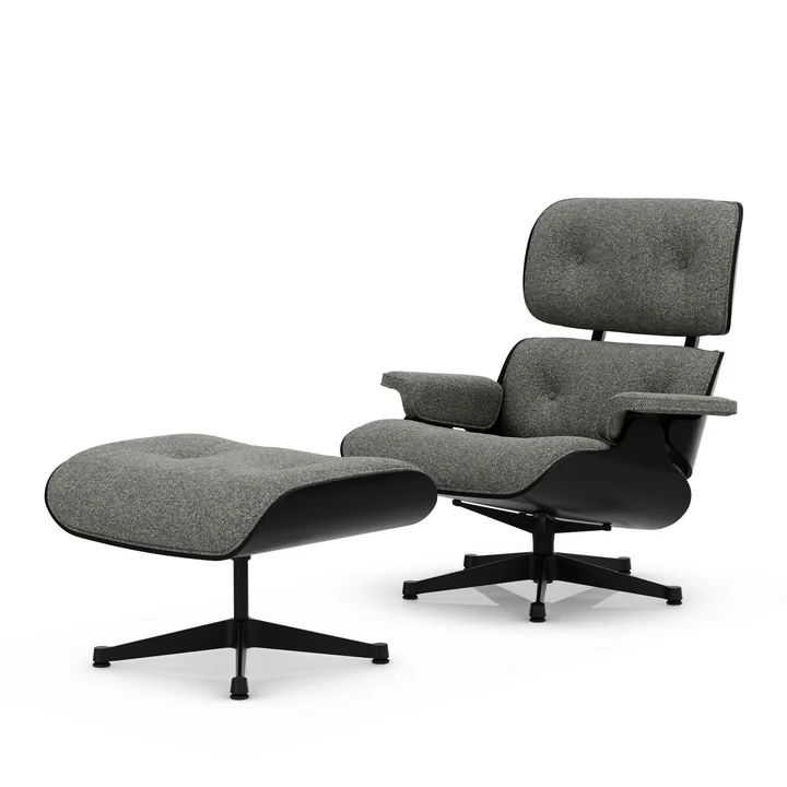 Vitra - Lounge Chair & Ottomaans, zwart, kastanje zwart, Nubia, salt'n pepper