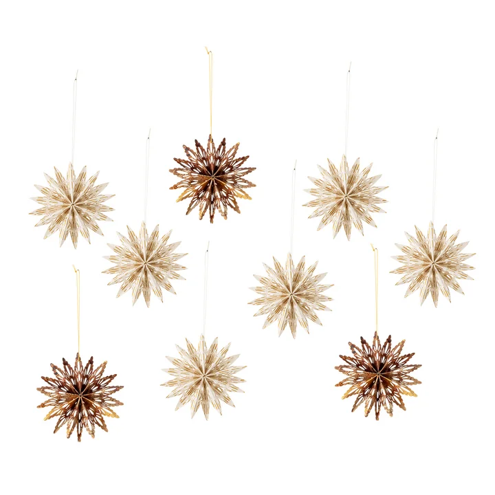 Bloomingville - Star kerstornament, Ø 10 cm, naturel (set van 9)