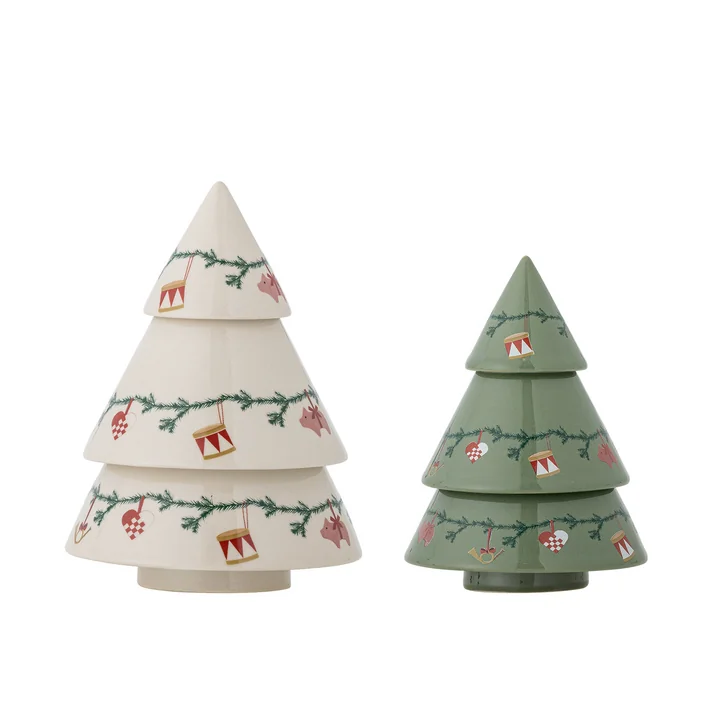 Bloomingville - Yule aardewerk kerstbomen, Ø 9 × H 12 / Ø 11 × H 14,5 cm (set van 2)