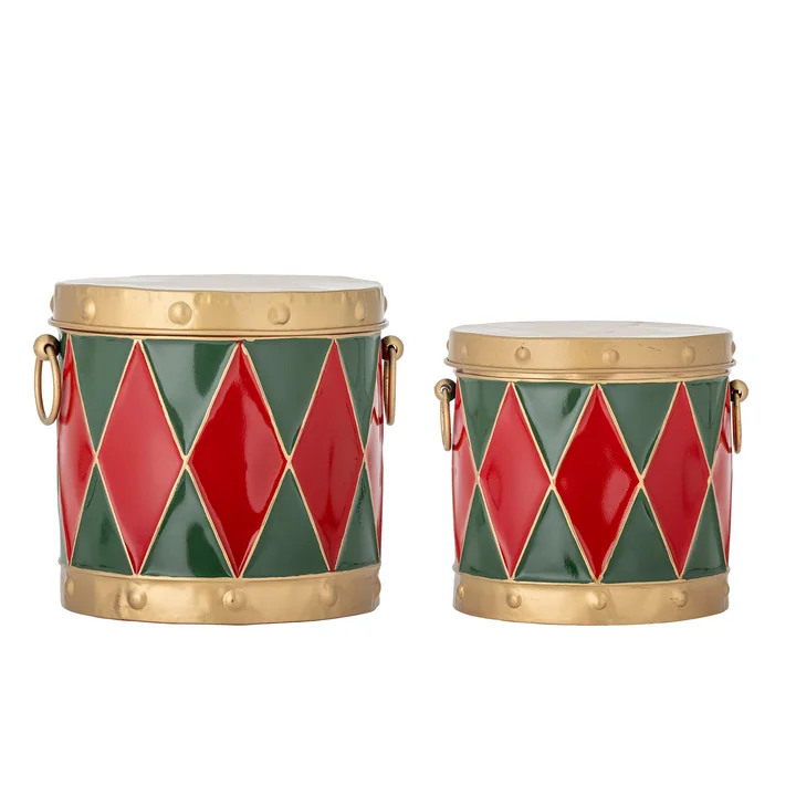 Bloomingville - Yuri doos met deksel, Ø 19,5 × H 17,5 cm / Ø 23,5 × H 20 cm, rood (set van 2)