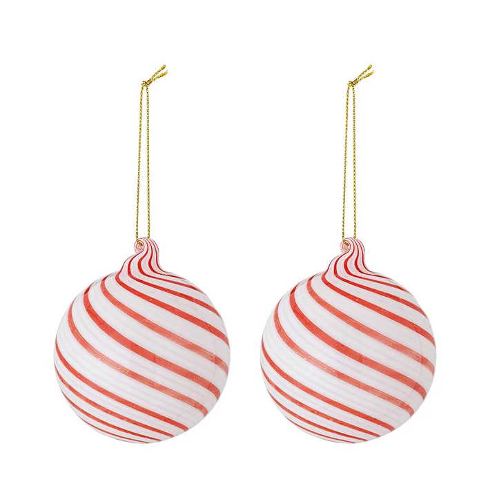 Bloomingville - Zwirl Kerstballen, Ø 8 cm, rood (set van 2)