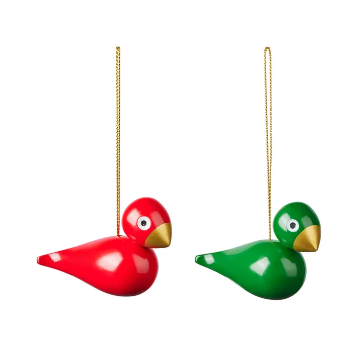 Kay Bojesen - Vogel kerstdecoratie, rood / groen (set van 2)