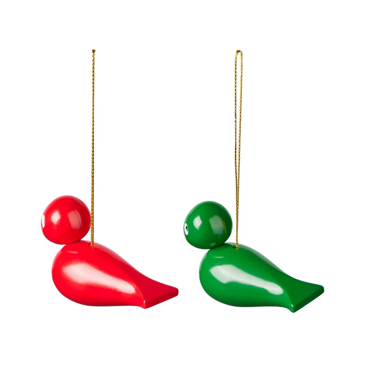 Kay Bojesen - Vogel kerstdecoratie, rood / groen (set van 2)