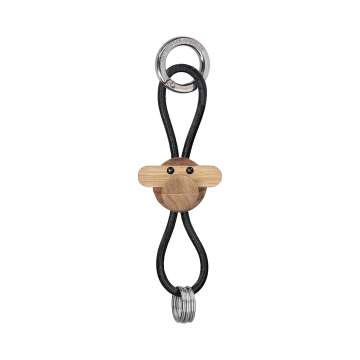 Kay Bojesen - Monkey sleutelhanger, geolied teak / geolied limba / zilver / zwart leer