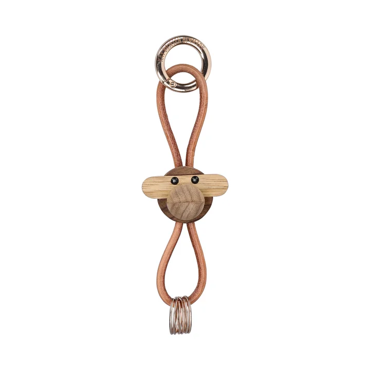 Kay Bojesen - Monkey sleutelhanger, geolied teak / geolied limba / zilver / zwart leer