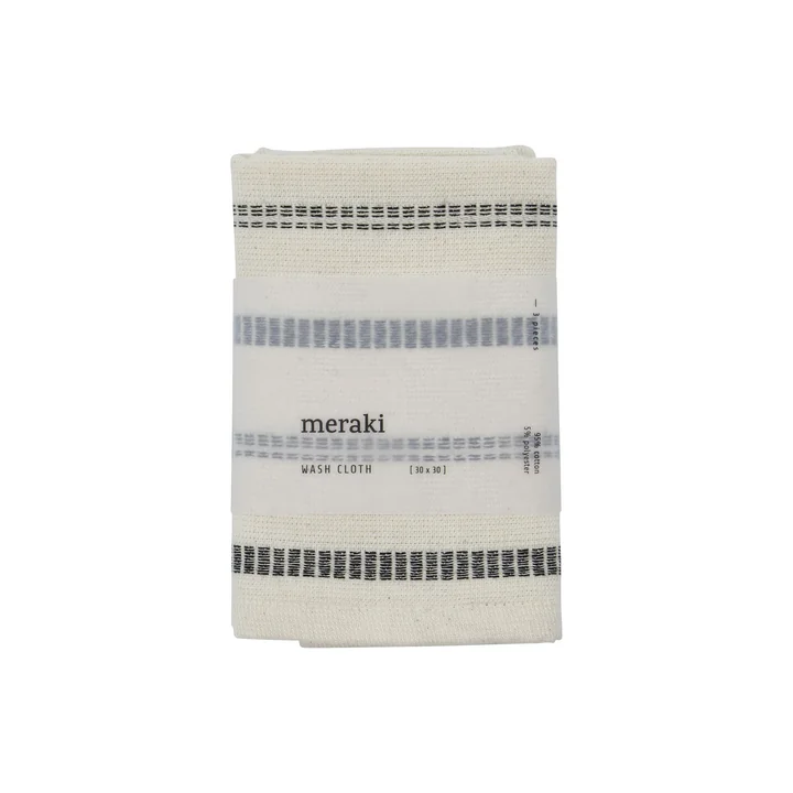 Meraki - True Washandje, 30 x 30 cm, gebroken wit / zwart (set van 3)